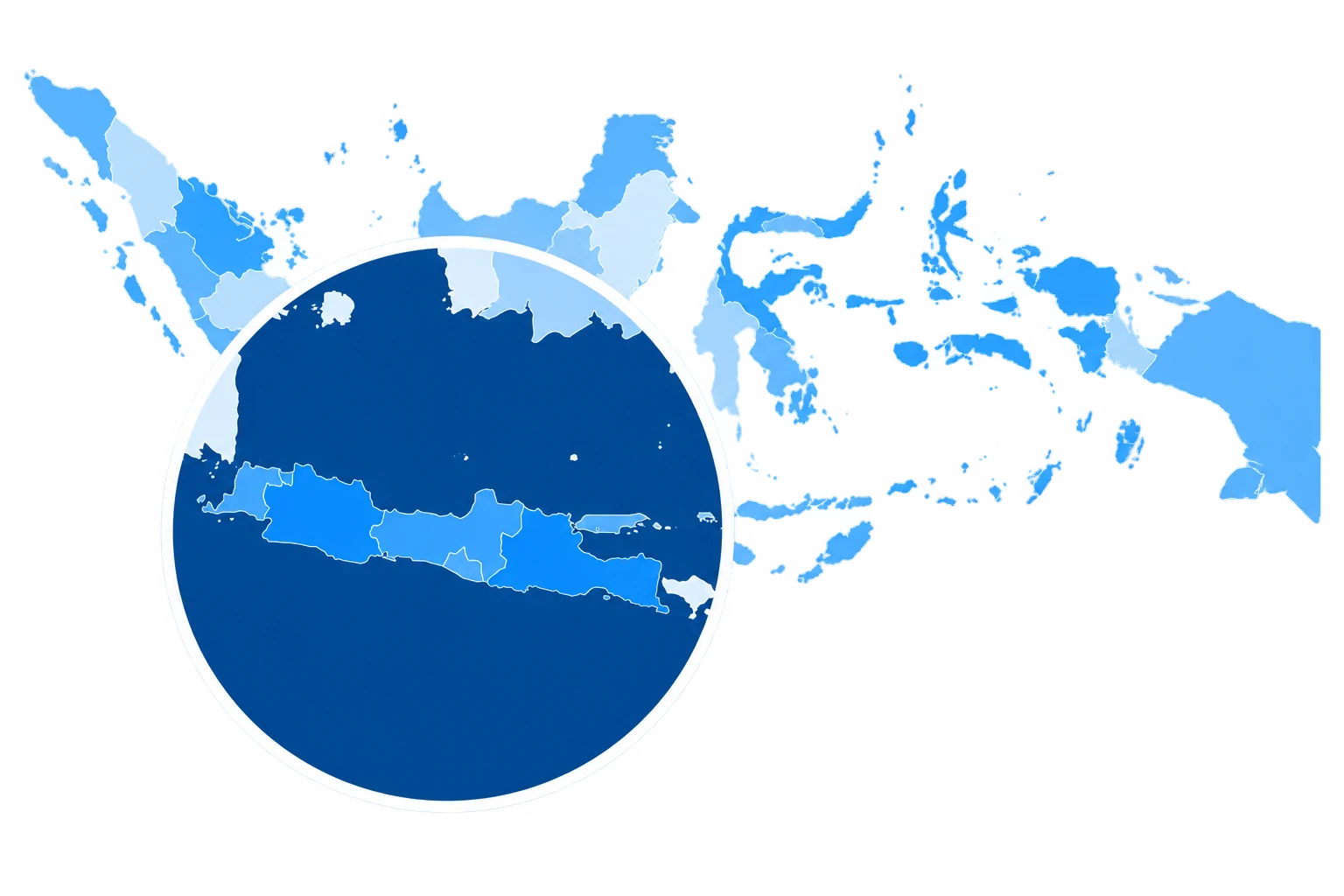 Peta Indonesia dengan pembesaran wilayah Pulau Jawa