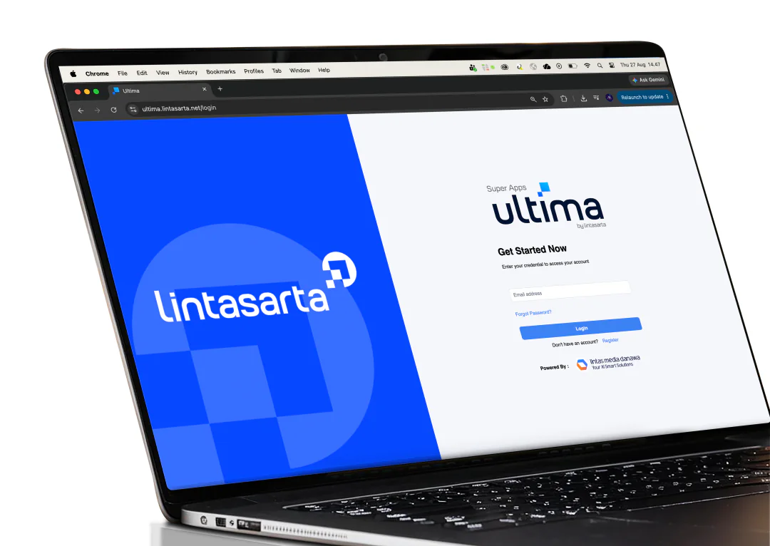 Halaman masuk ULTIMA dari Lintasarta pada laptop
